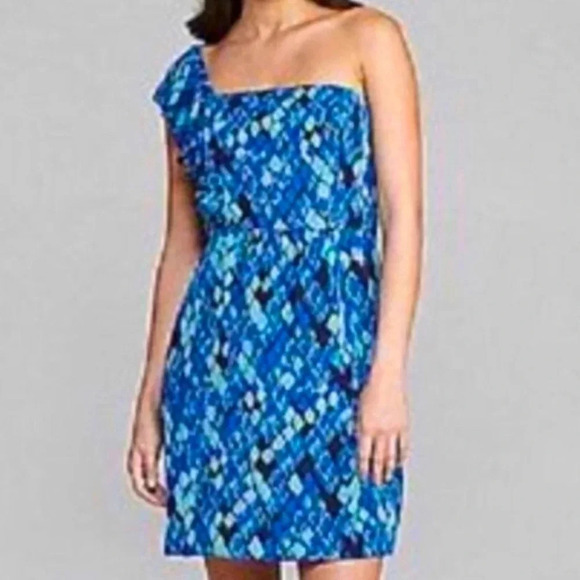 Gianni Bini Carmella Dress Blue Geometric Print Size 6 NWT - Picture 1 of 7